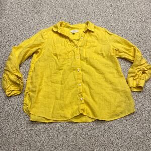Charter Club Linen Button Down Shirt Sz XL Yellow Spring Coastal Bright Preppy